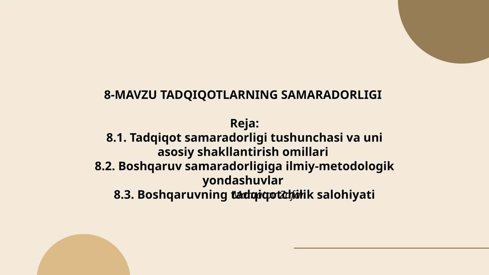 MAVZU TADQIQOTLARNING SAMARADORLIGI