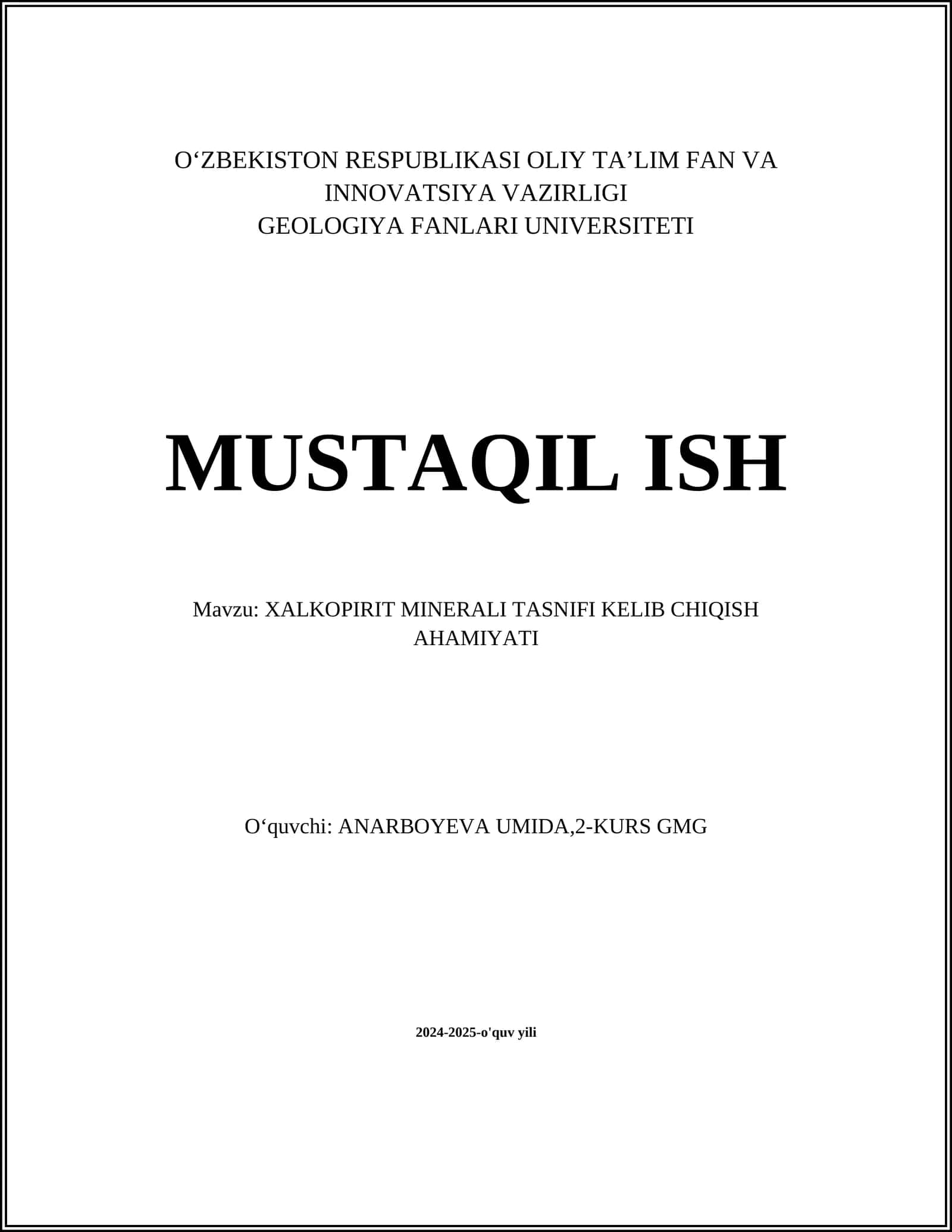 XALKOPIRIT MINERALI TASNIFI KELIB CHIQISH AHAMIYATI