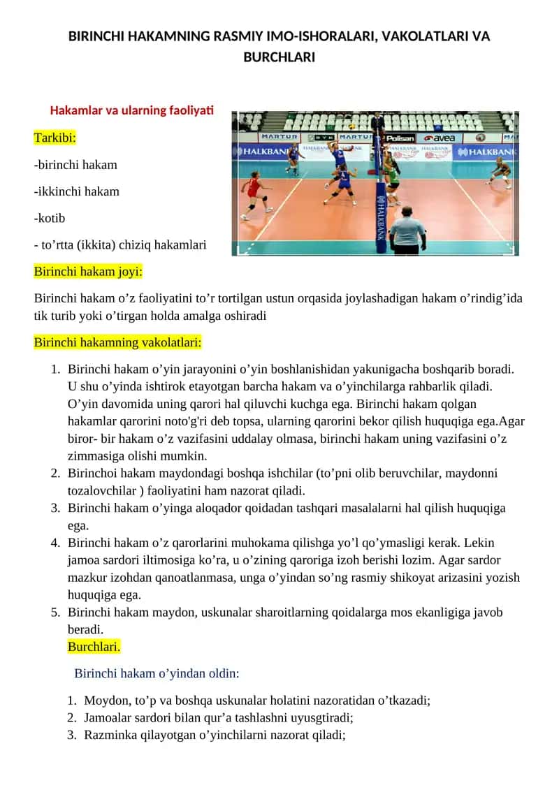 BIRINCHI HAKAMNING RASMIY IMO-ISHORALARI, VAKOLATLARI VA BURCHLARI