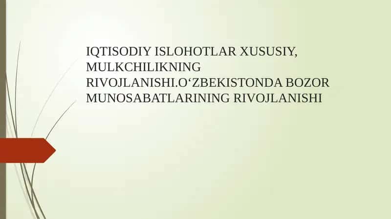 IQTISODIY ISLOHOTLAR XUSUSIY, MULKCHILIKNING RIVOJLANISHI.OʻZBEKISTONDABOZOR MUNOSABATLARINING RIVOJLANISHI