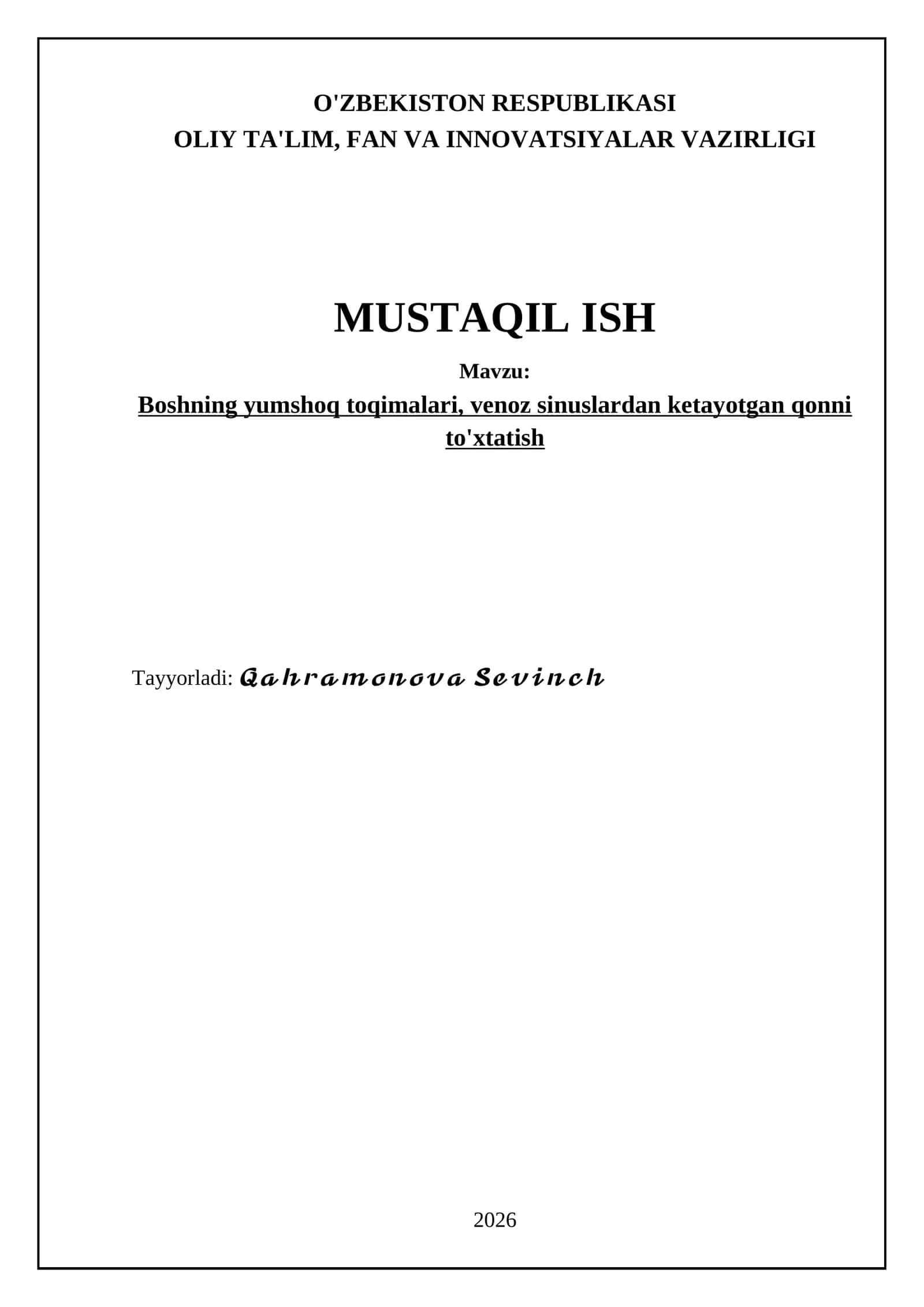 Boshning yumshoq toqimalari, venoz sinuslardan ketayotgan qonni to'xtatish