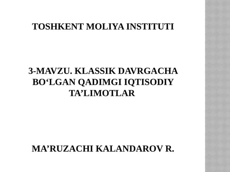 Qadimgi Iqtisodiy Ta'limotlar