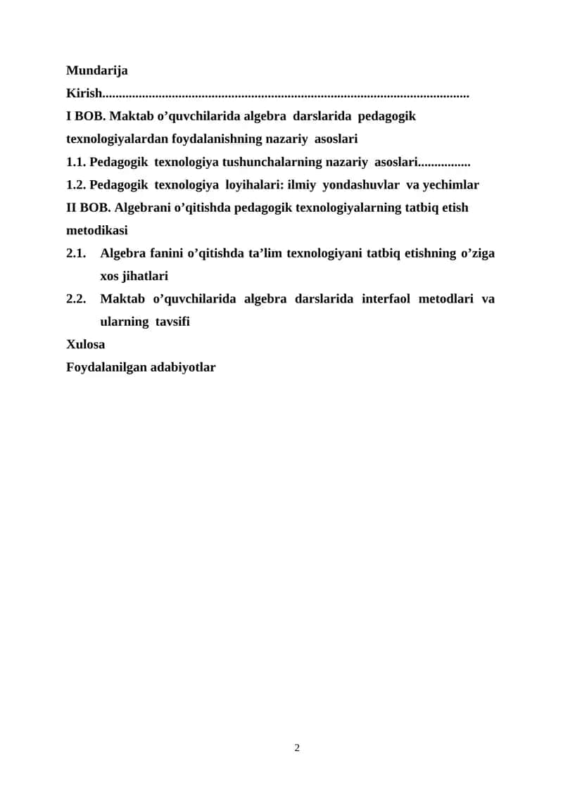 Algebra fanini o’qitishda ta’lim texnologiyalari