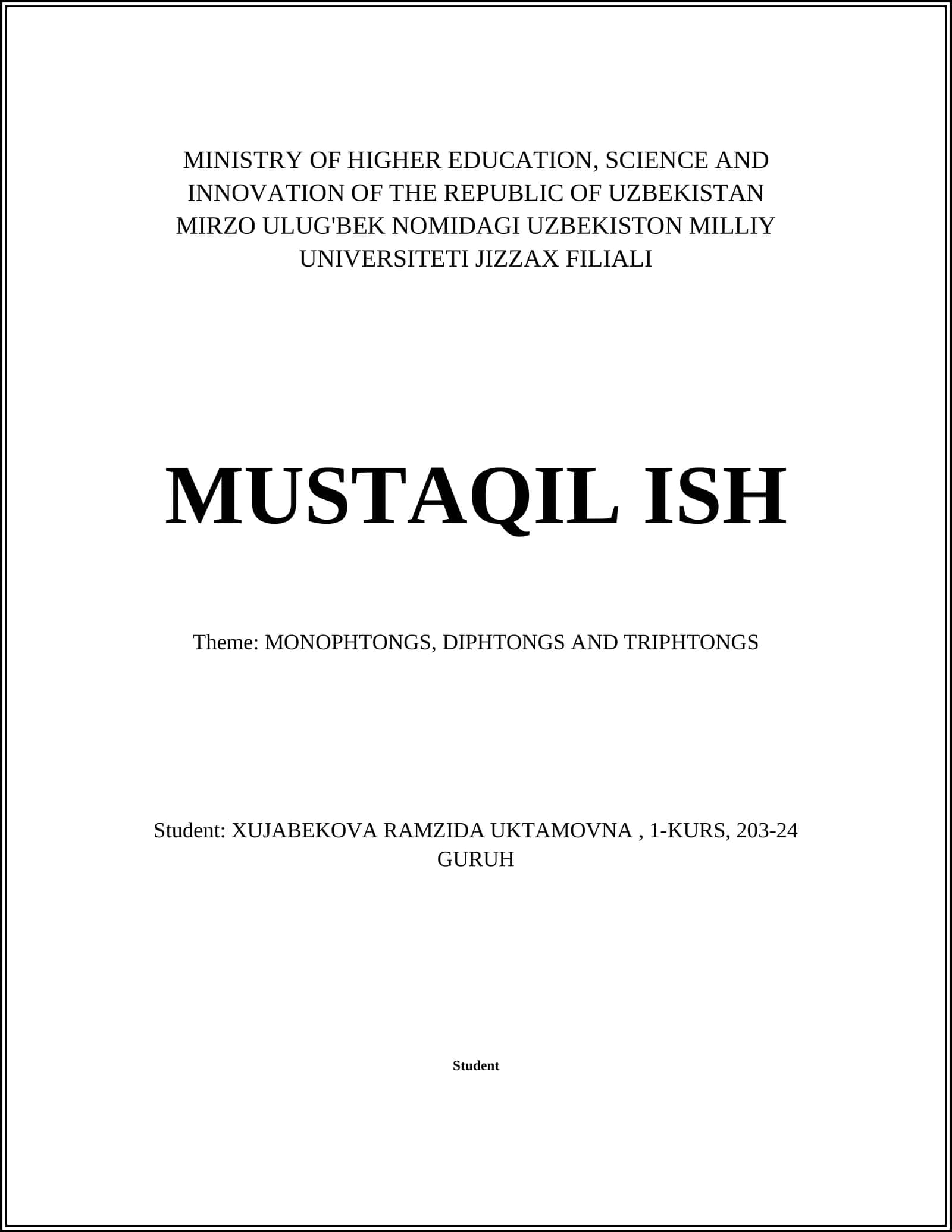 Theme: MONOPHTONGS, DIPHTONGS AND TRIPHTONGS