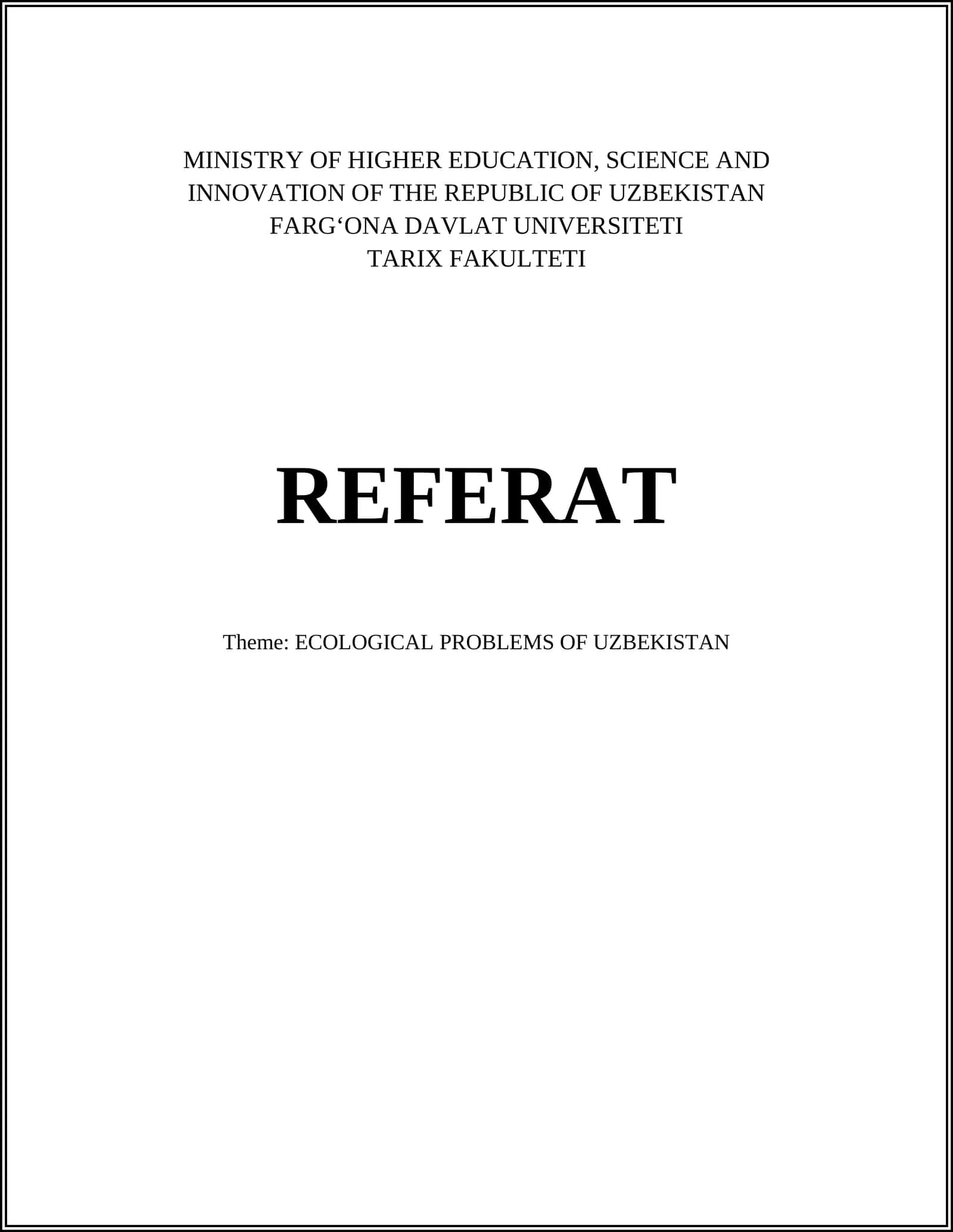 REFERAT Theme: ECOLOGICAL PROBLEMS OF UZBEKISTAN