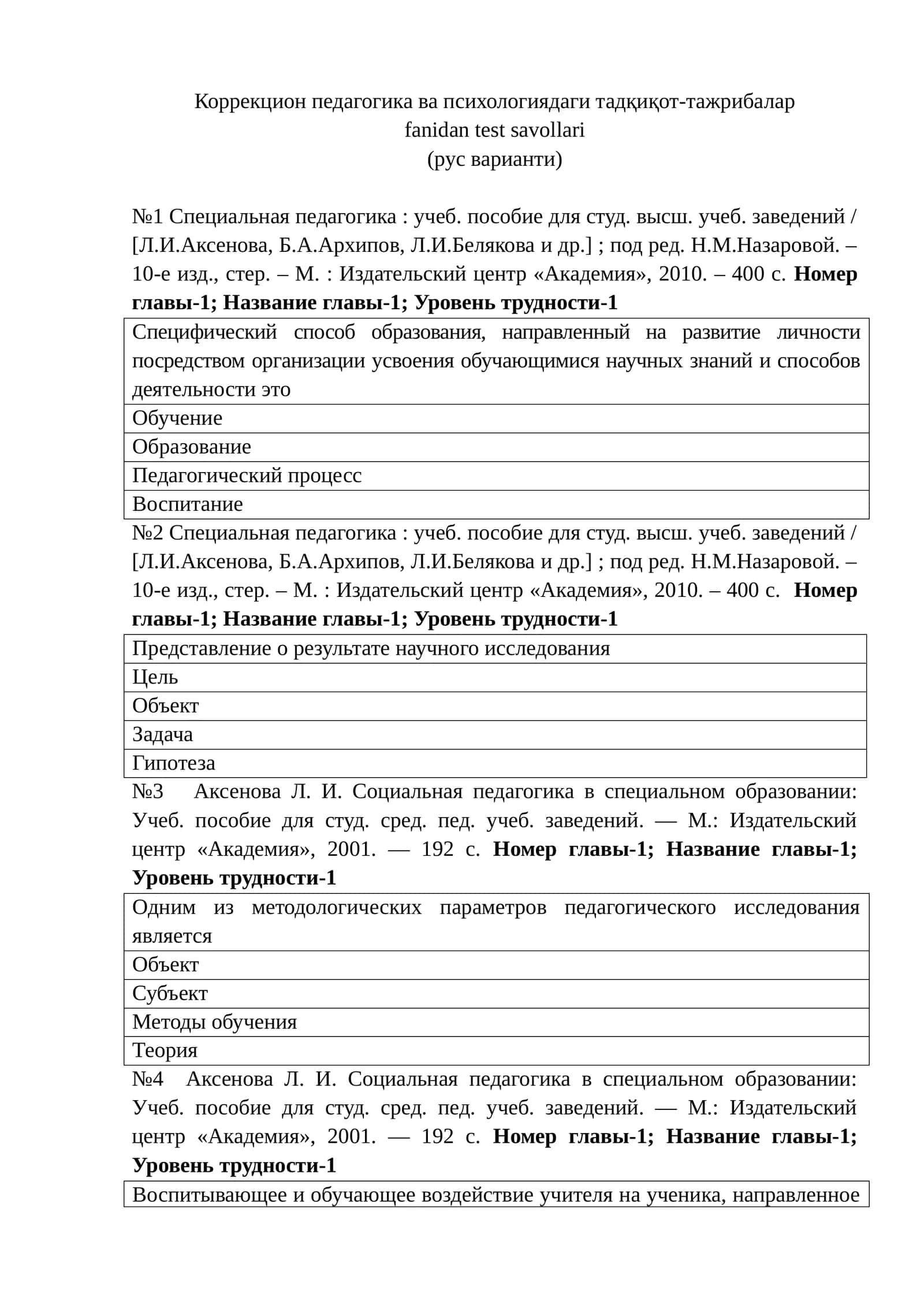 Коррекцион педагогика ва психологиядаги тадқиқот-тажрибалар