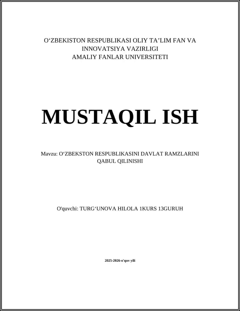OʻZBEKISTON RESPUBLIKASI DAVLAT RAMZLARINI QABUL QILINISHI