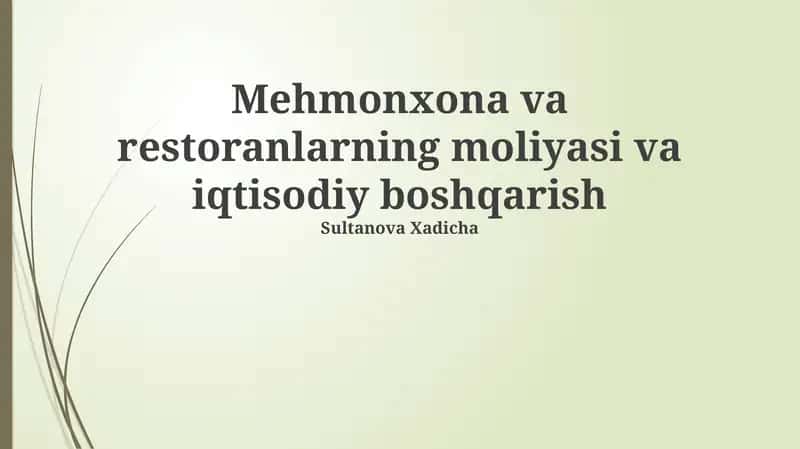 Mehmonxona va restoran moliyasi va iqtisodiy boshqarish