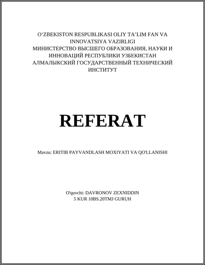 ERITIB PAYVANDLASH MOXIYATI VA QO'LLANISHI