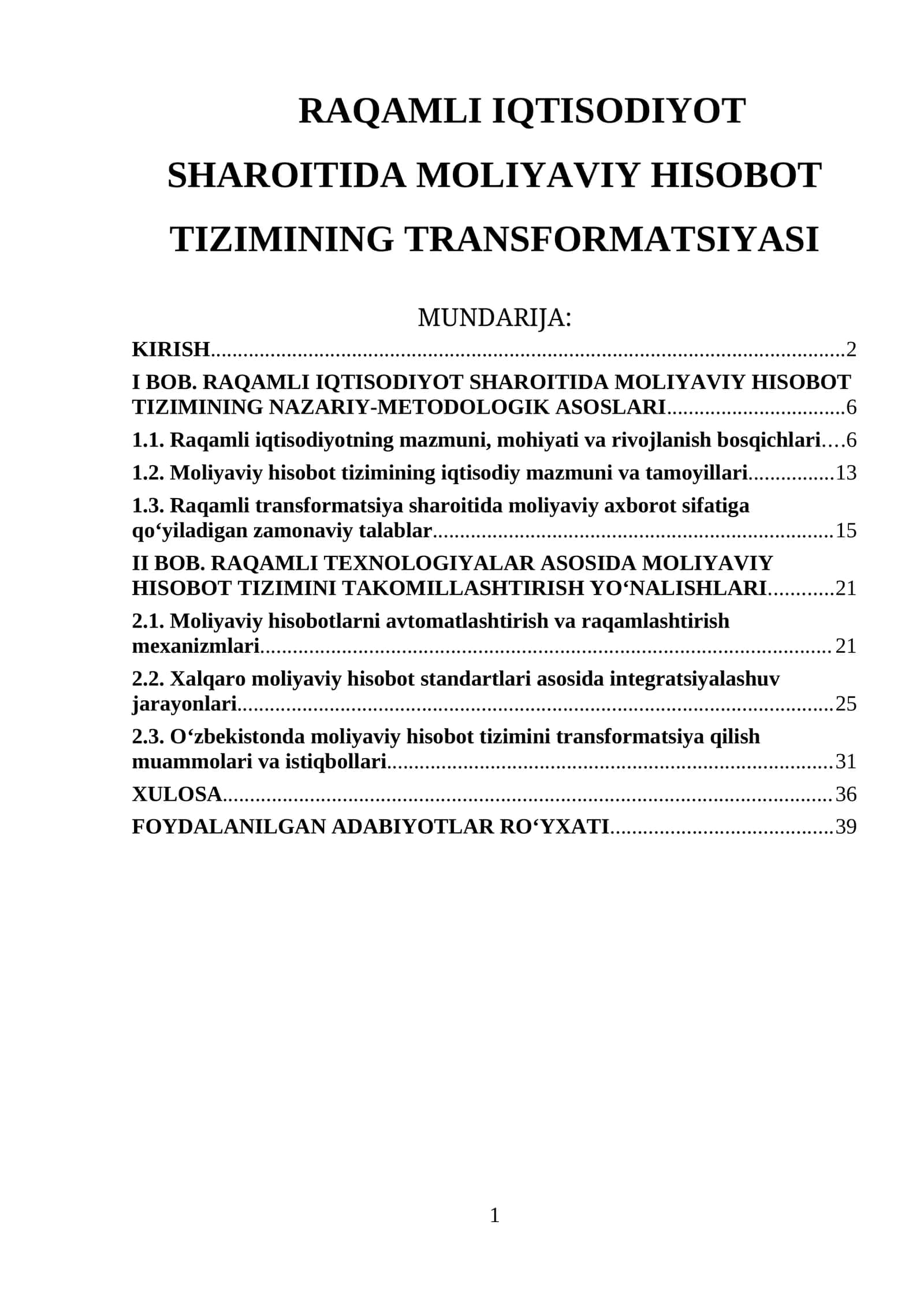 RAQAMLI IQTISODIYOT SHAROITIDA MOLIYAVIY HISOBOT TIZIMINING TRANSFORMATSIYASI