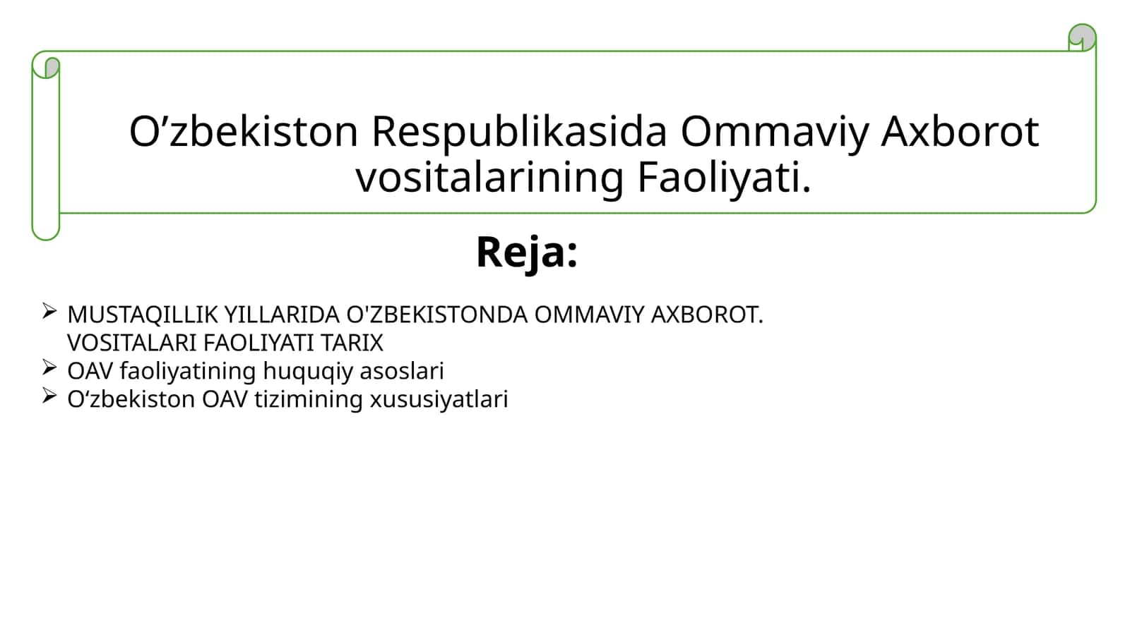 MUSTAQILLIK YILLARIDA O'ZBEKISTONDA OMMAVIY AXBOROT VOSITALARI FAOLIYATI
