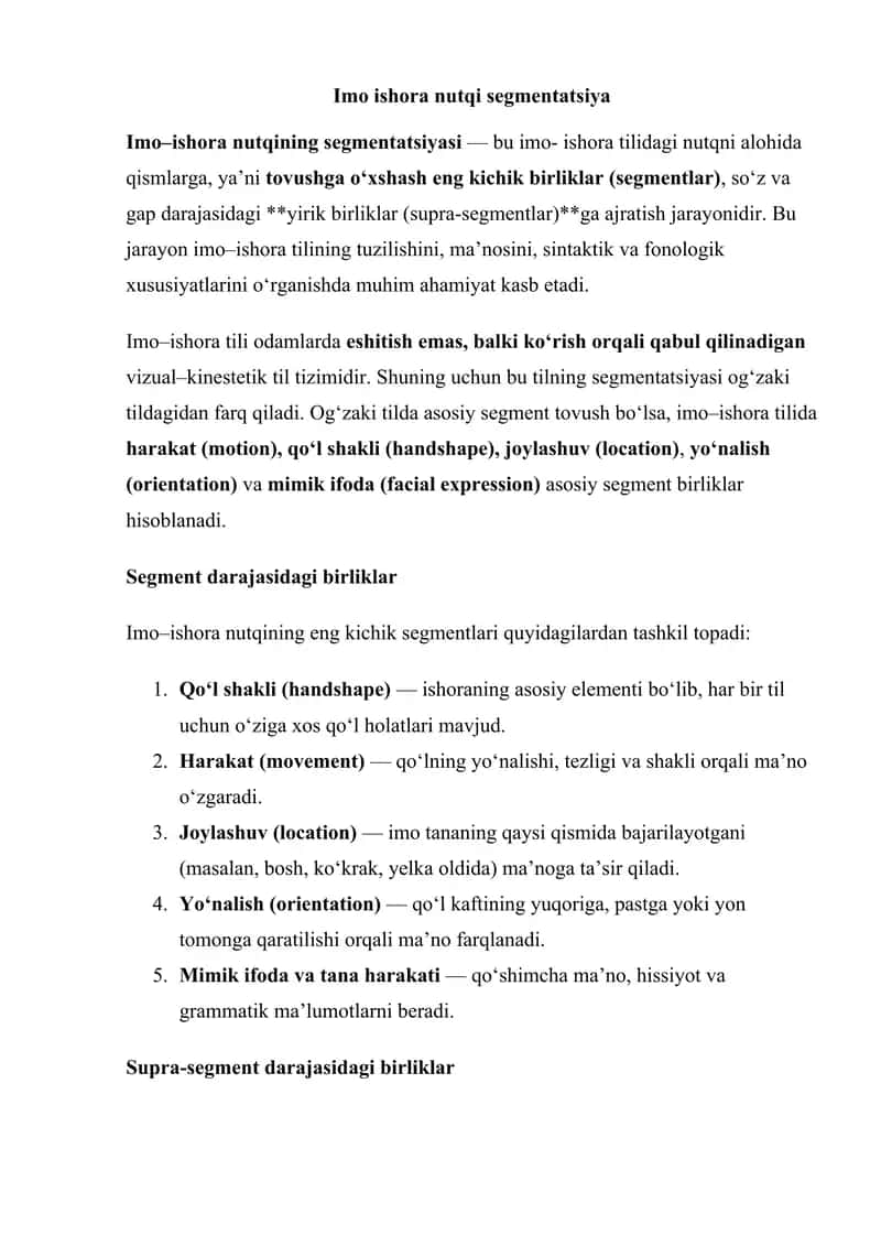 Imo ishora nutqi segmentatsiya