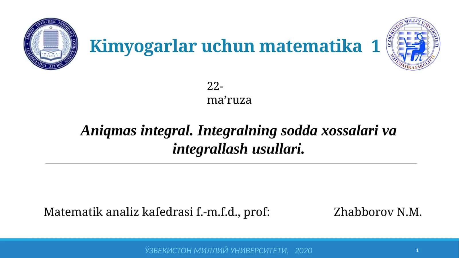 Kimyogarlar uchun matematika 1