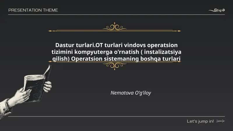 Dastur turlari.OT turlari vindovs operatsion tizimini kompyuterga o'rnatish ( instalizatsiya qilish) Operatsion sistemaning boshqa turlari