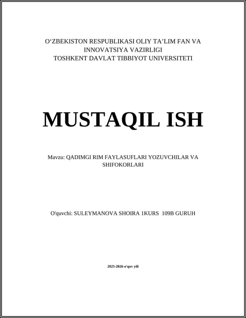 QADIMGI RIM FAYLASUFLARI YOZUVCHILAR VA SHIFOKORLARI