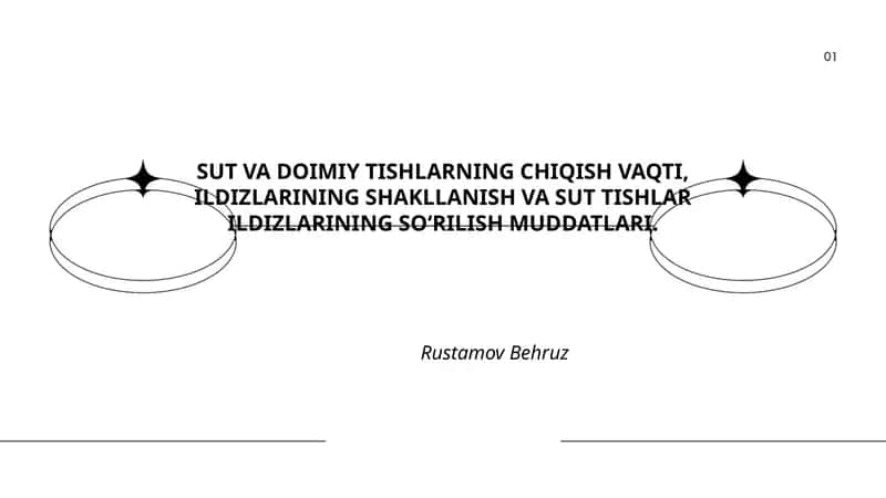 SUT VA DOIMIY TISHLARNING CHIQISH VAQTI, ILDIZLARINING SHAKLLANISH VA SUT TISHLAR ILDIZLARINING SOʻRILISH MUDDATLARI.