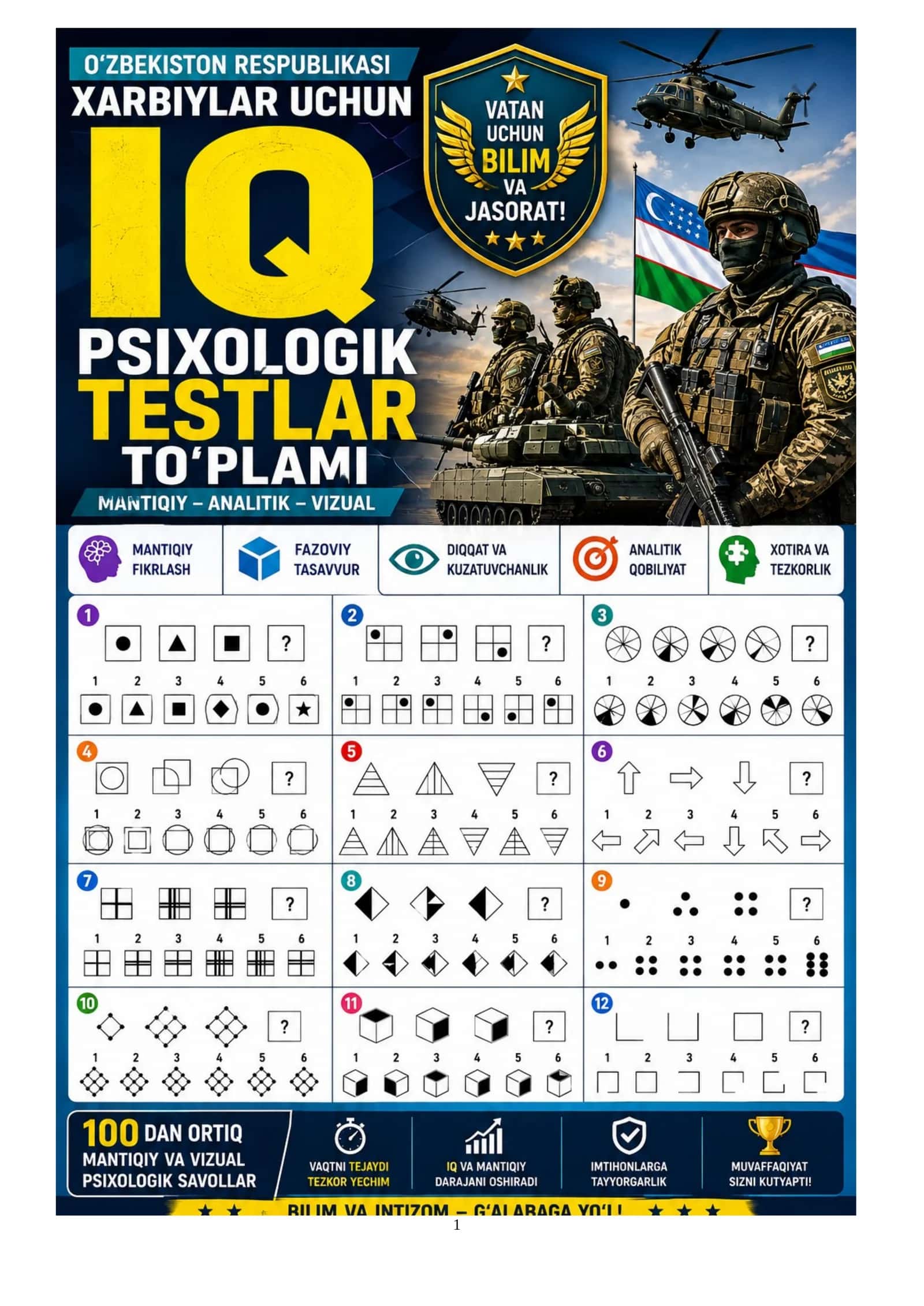 Harbiy xizmatga kirivchilar uchun psixologik testlar to`plami javoblari bilan