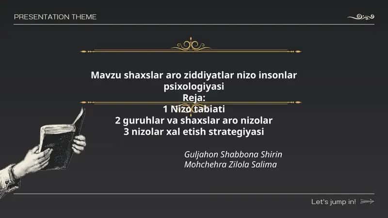 Mavzu shaxslar aro ziddiyatlar nizo insonlar psixologiyasi