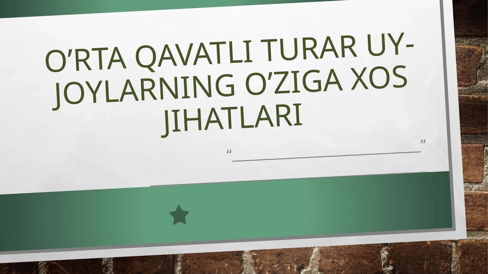 O’RTA QAVATLI TURAR UY-JOYLARNING O’ZIGA XOS JIHATLARI