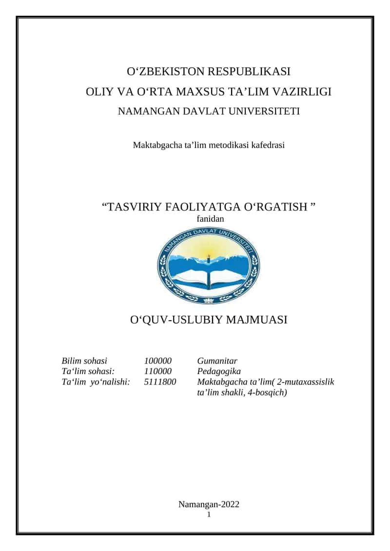 Tasviriy Faoliyatga O‘rgatish