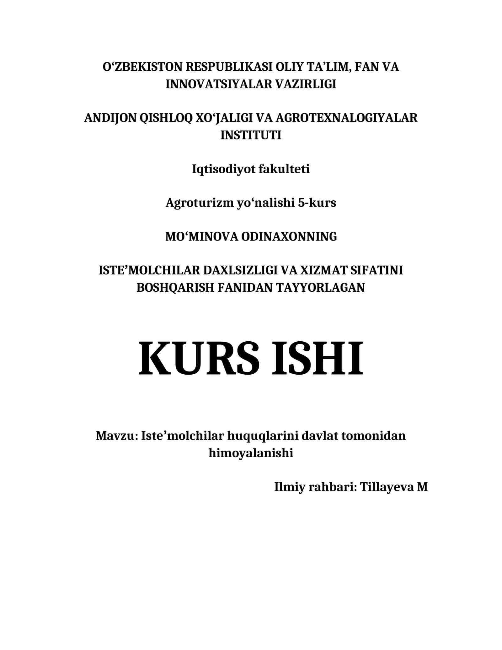 Isteʼmolchilar huquqlarini davlat tomonidan himoyalanishi