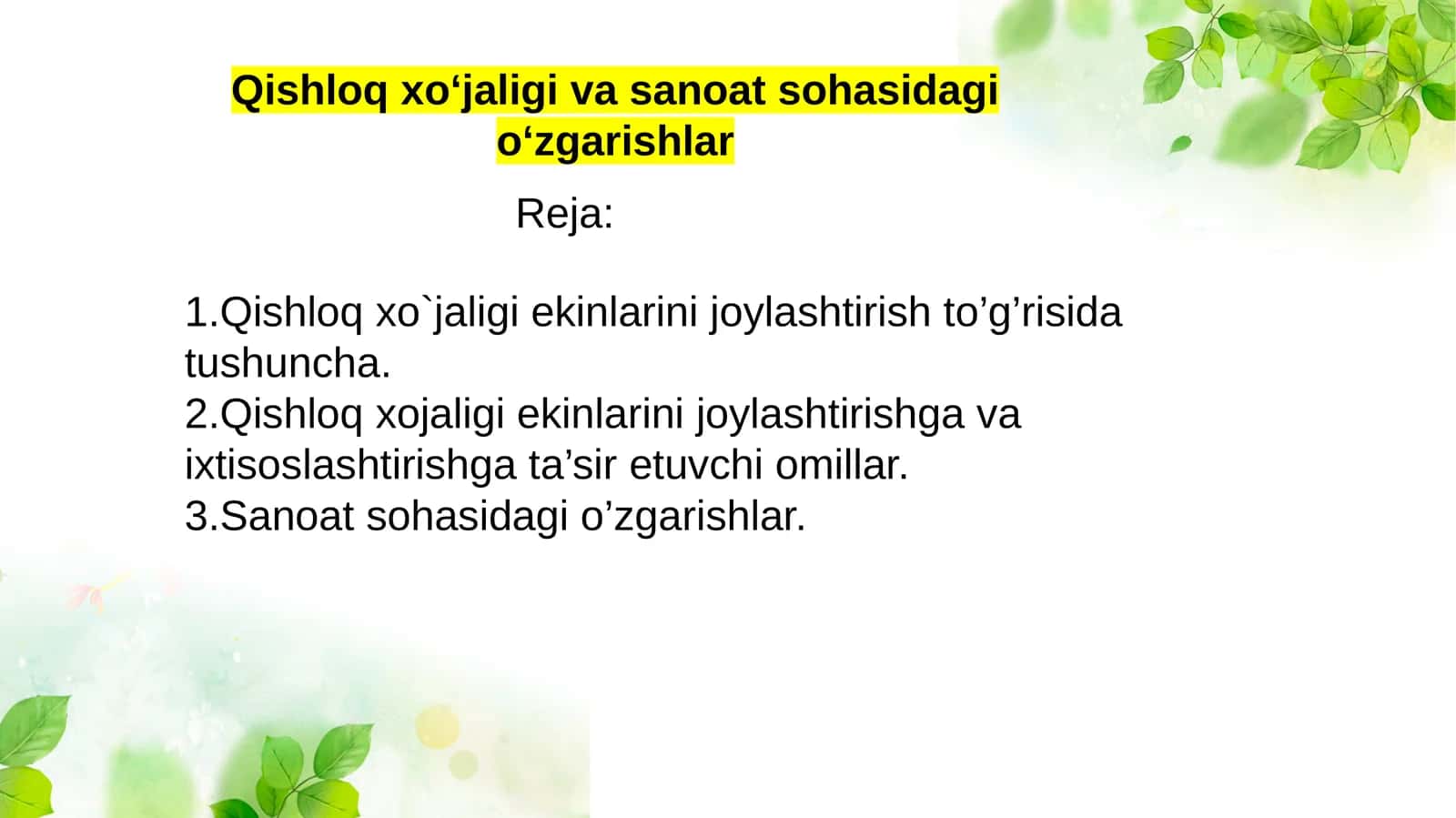 Qishloq xo‘jaligi ekinlarini joylashtirish
