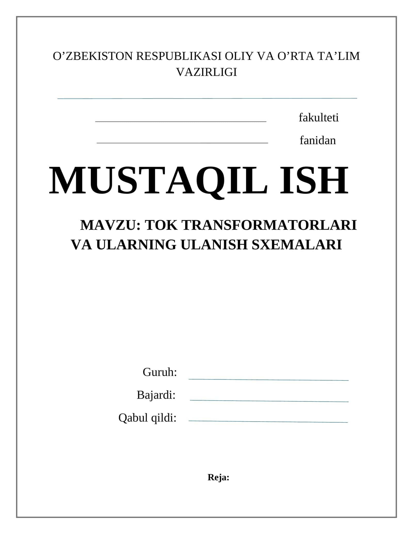 TOK TRANSFORMATORLARI VA ULARNING ULANISH SXEMALARI
