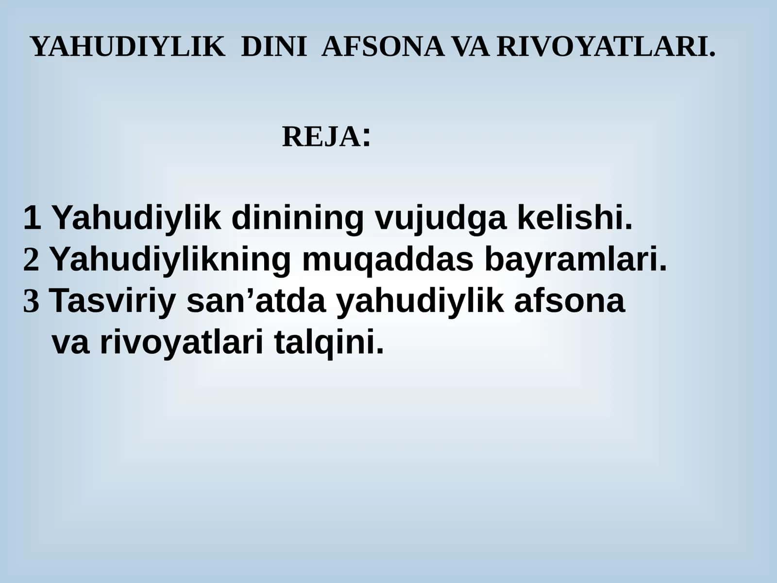 YAHUDIYLIK  DINI  AFSONA VA RIVOYATLARI