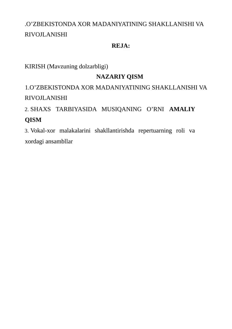 O’ZBEKISTONDA XOR MADANIYATINING SHAKLLANISHI VA RIVOJLANISHI
