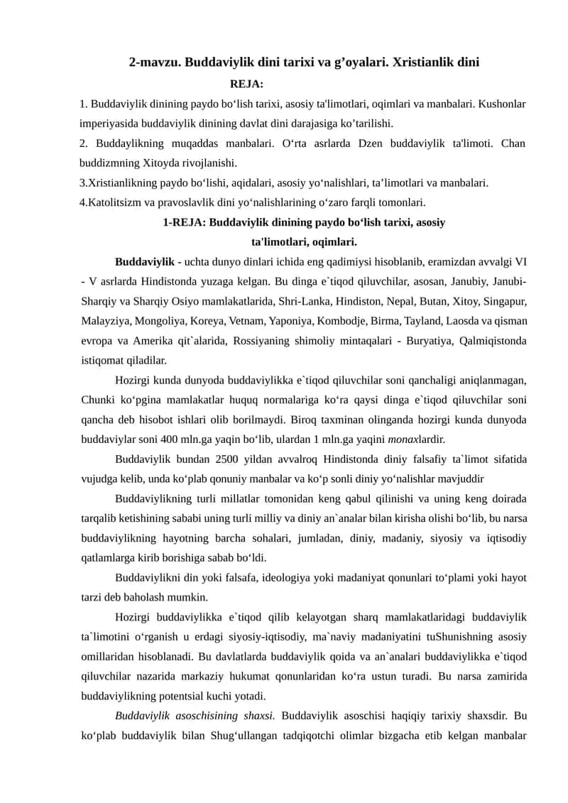 Buddaviylik dini tarixi va g’oyalari