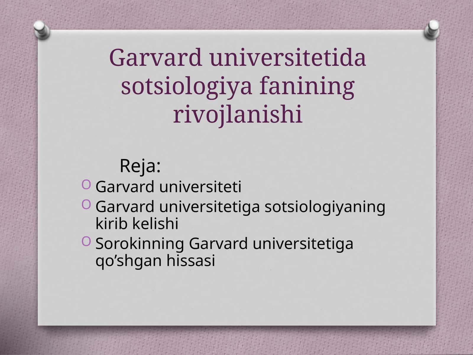 Garvard universitetida sotsiologiya fanining rivojlanishi