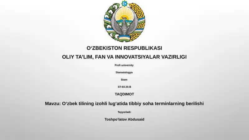 O'zbek tilining izohli lug'atida tibbiy terminlarning taqdimoti