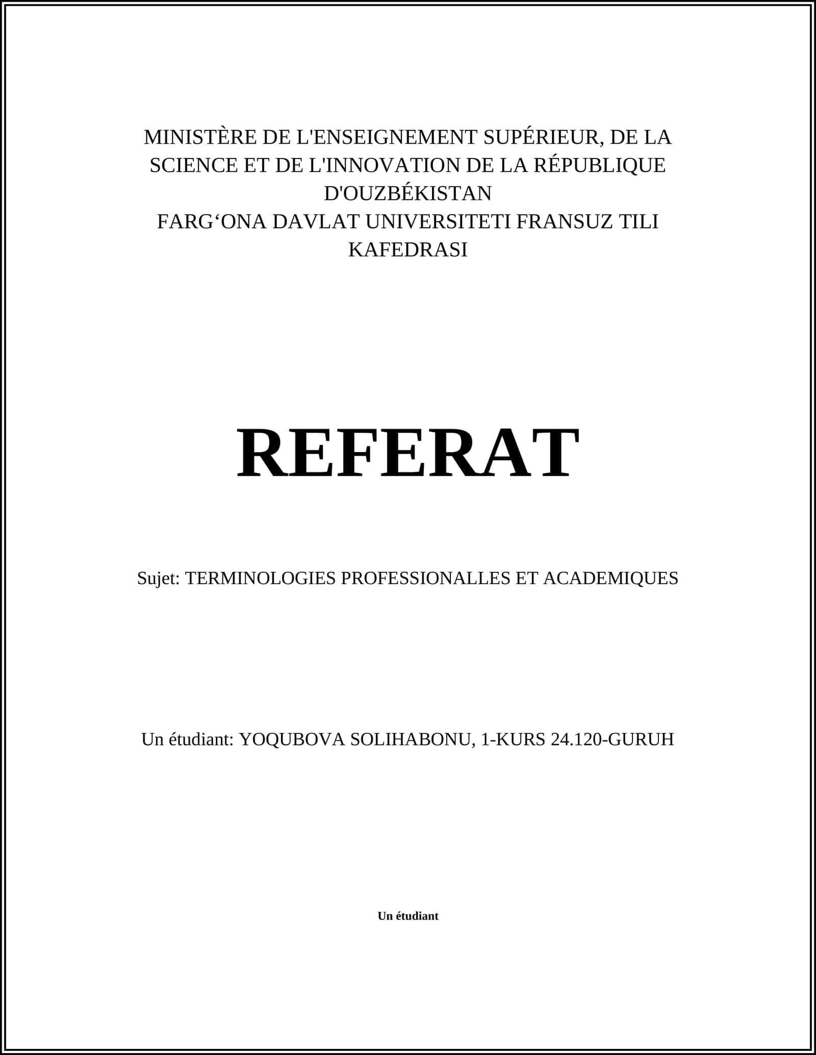TERMINOLOGIES PROFESSIONALLES ET ACADEMIQUES