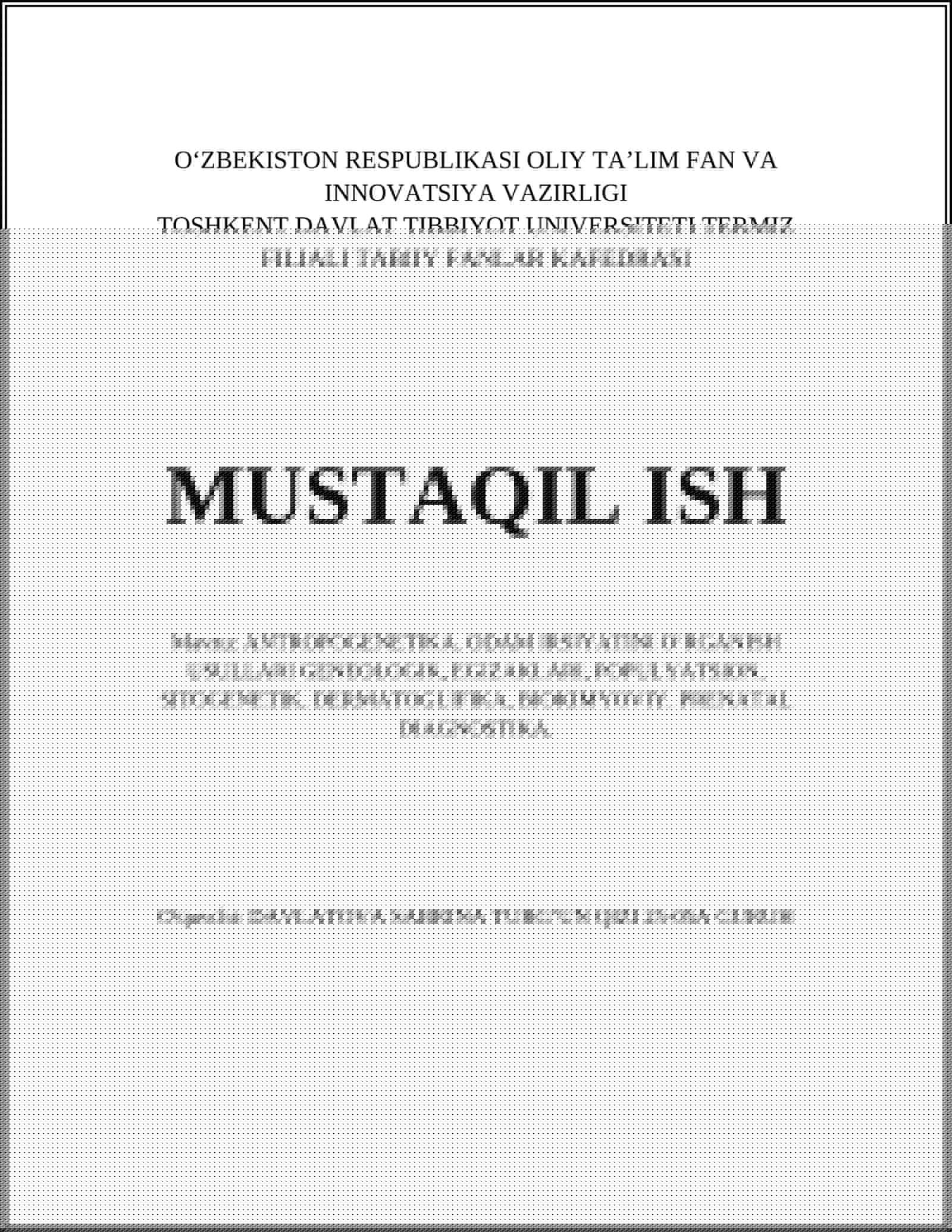 ANTROPOGENETIKA. ODAM IRSIYATINI OʻRGANISH USULLARI GENEOLOGIK, EGIZAKLARI, POPULYATSION, SITOGENETIK, DERMATOGLIFIKA, BIOKIMYOVIY. PRENATAL DIAGNOSTIKA