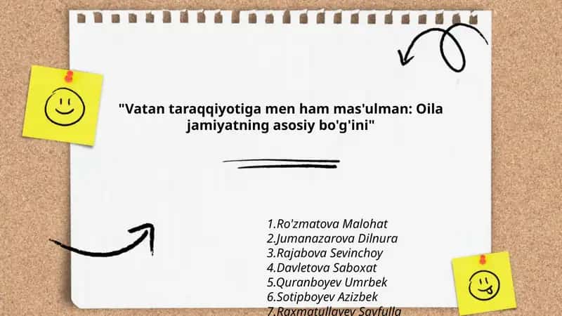 Vatan taraqqiyotiga men ham mas'ulman: Oila jamiyatning asosiy bo'g'ini