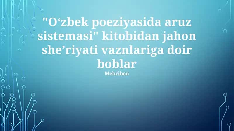 Oʻzbek poeziyasida aruz sistemasi