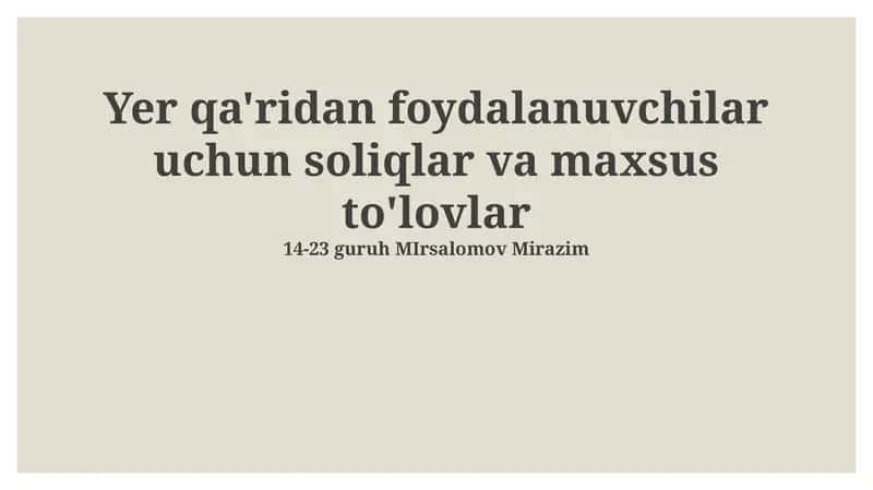 Yer qa'ridan foydalanish uchun soliqlar va maxsus to'lovlar