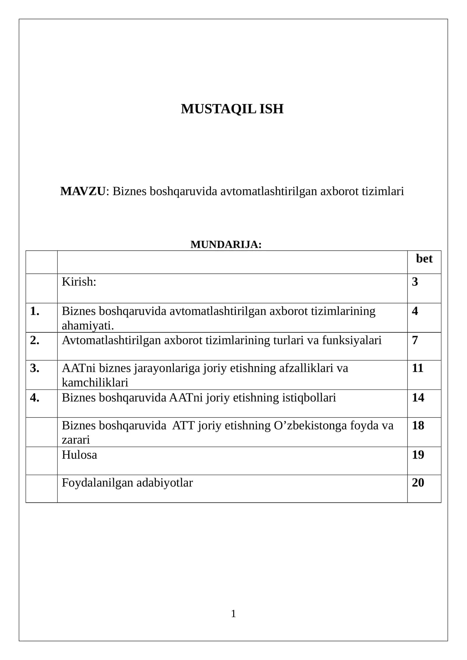 Biznes boshqaruvida avtomatlashtirilgan axborot tizimlari