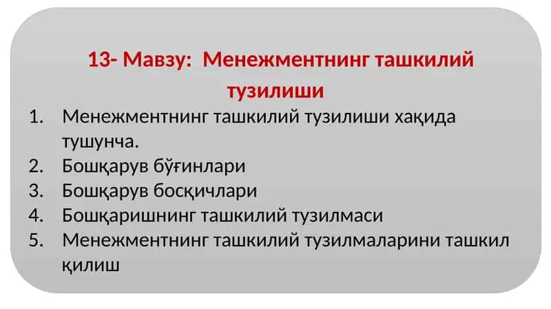 Менежментнинг ташкилий тузилмаси