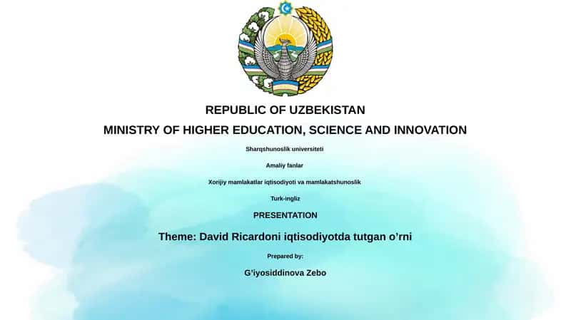 David Ricardoni iqtisodiyotda tutgan o’rni