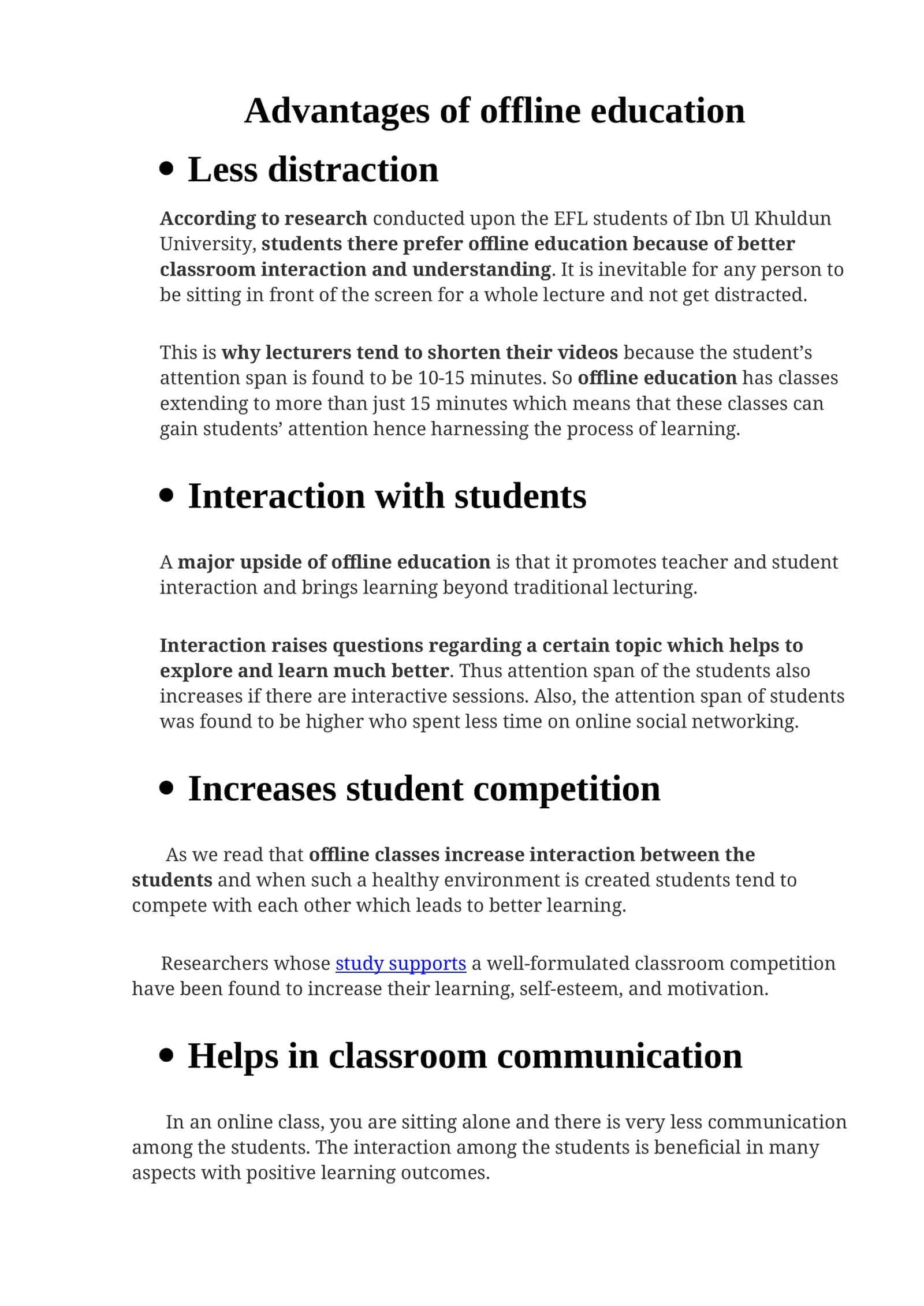 Advantages of offline education