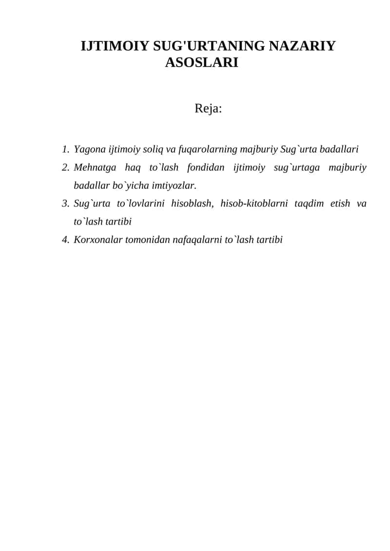 Ijtimoiy sug'urtaning nazariy asoslari