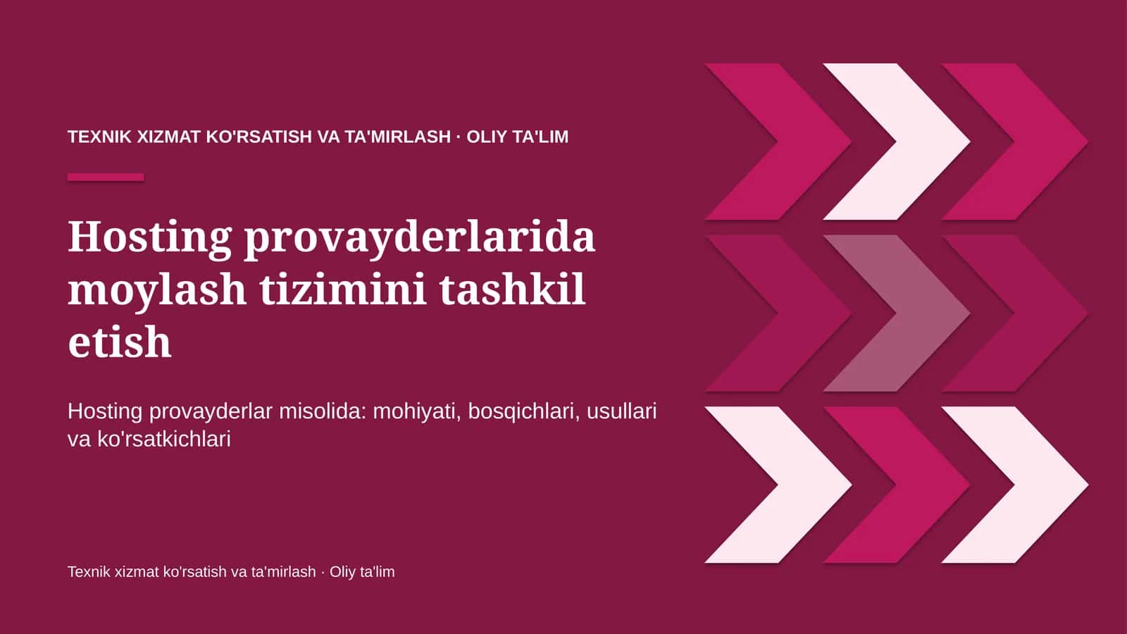 Hosting provayderlarida moylash tizimini tashkil etish