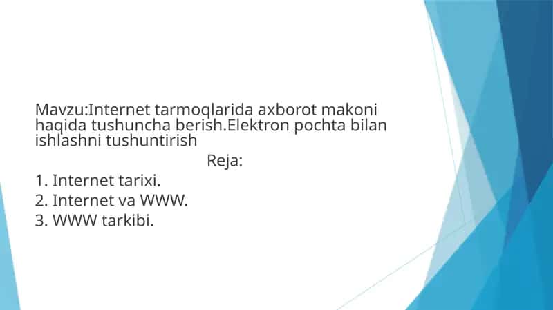 Internet tarmoqlarida axborot makoni haqida tushuncha berish