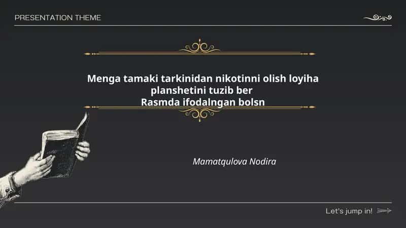 Tamaki tarkibidan nikotinni ajratib olish loyiha plansheti