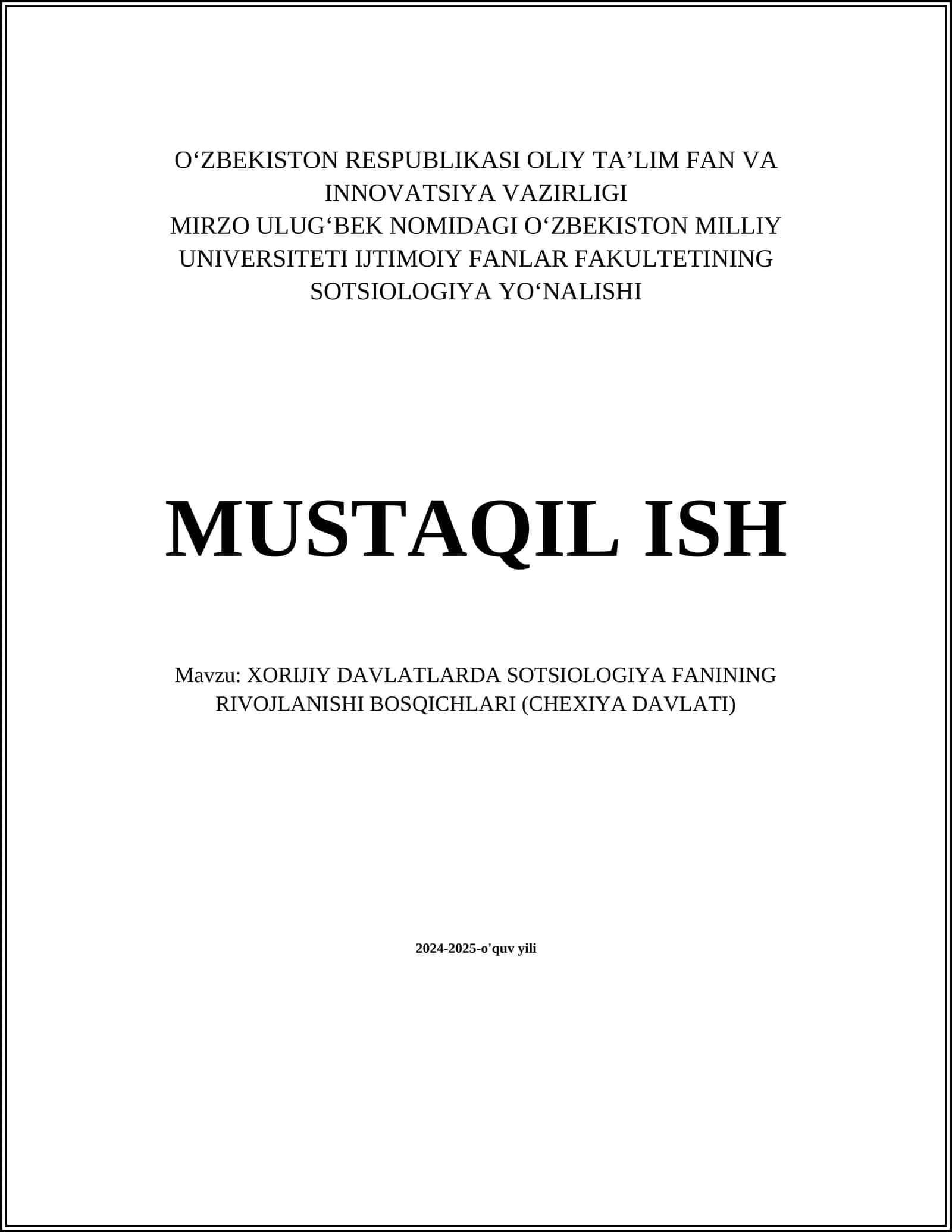XORIJIY DAVLATLARDA SOTSIOLOGIYA FANINING RIVOJLANISHI BOSQICHLARI (CHEXIYA DAVLATI)