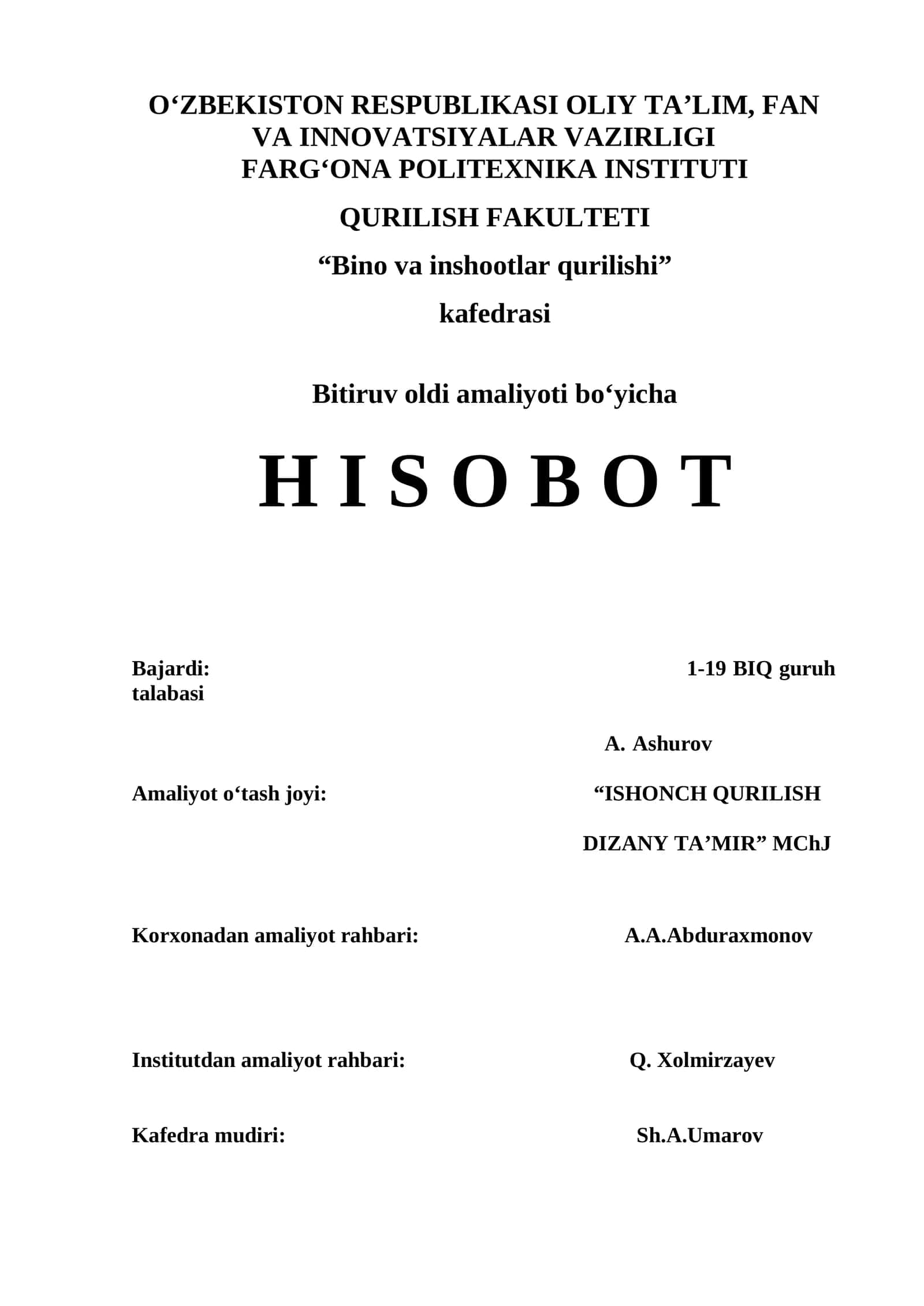 ISHONCH QURILISH DIZANY TA’MIR MChJ