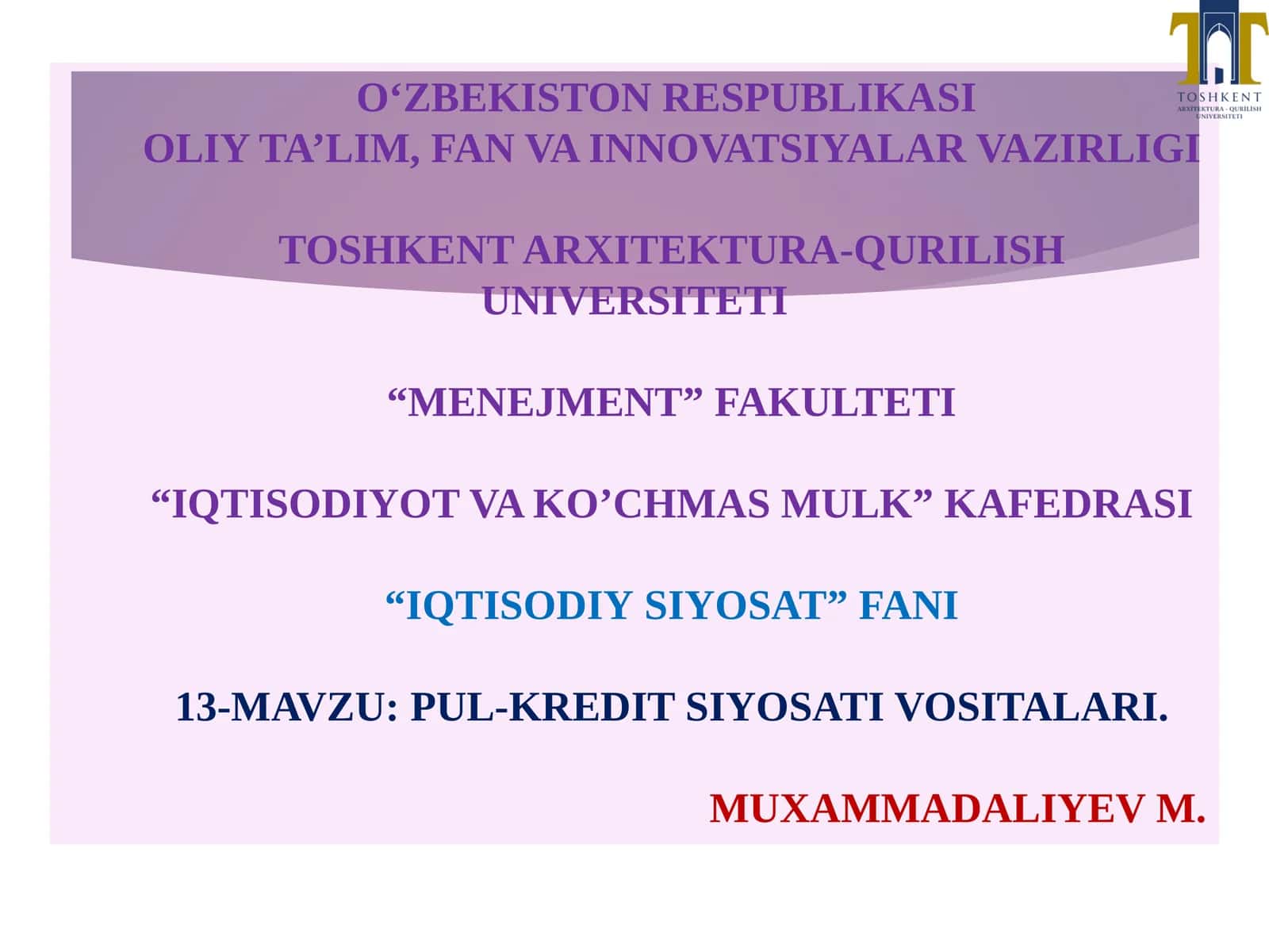 PUL-KREDIT SIYOSATI VOSITALARI