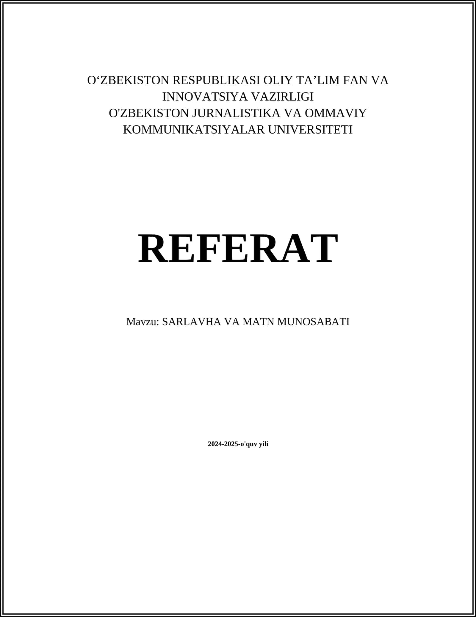 SARLAVHA VA MATN MUNOSABATI