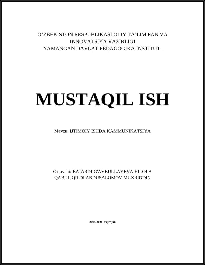 IJTIMOIY ISHDA SAMARALI OG'ZAKI KOMMUNIKATSIYA